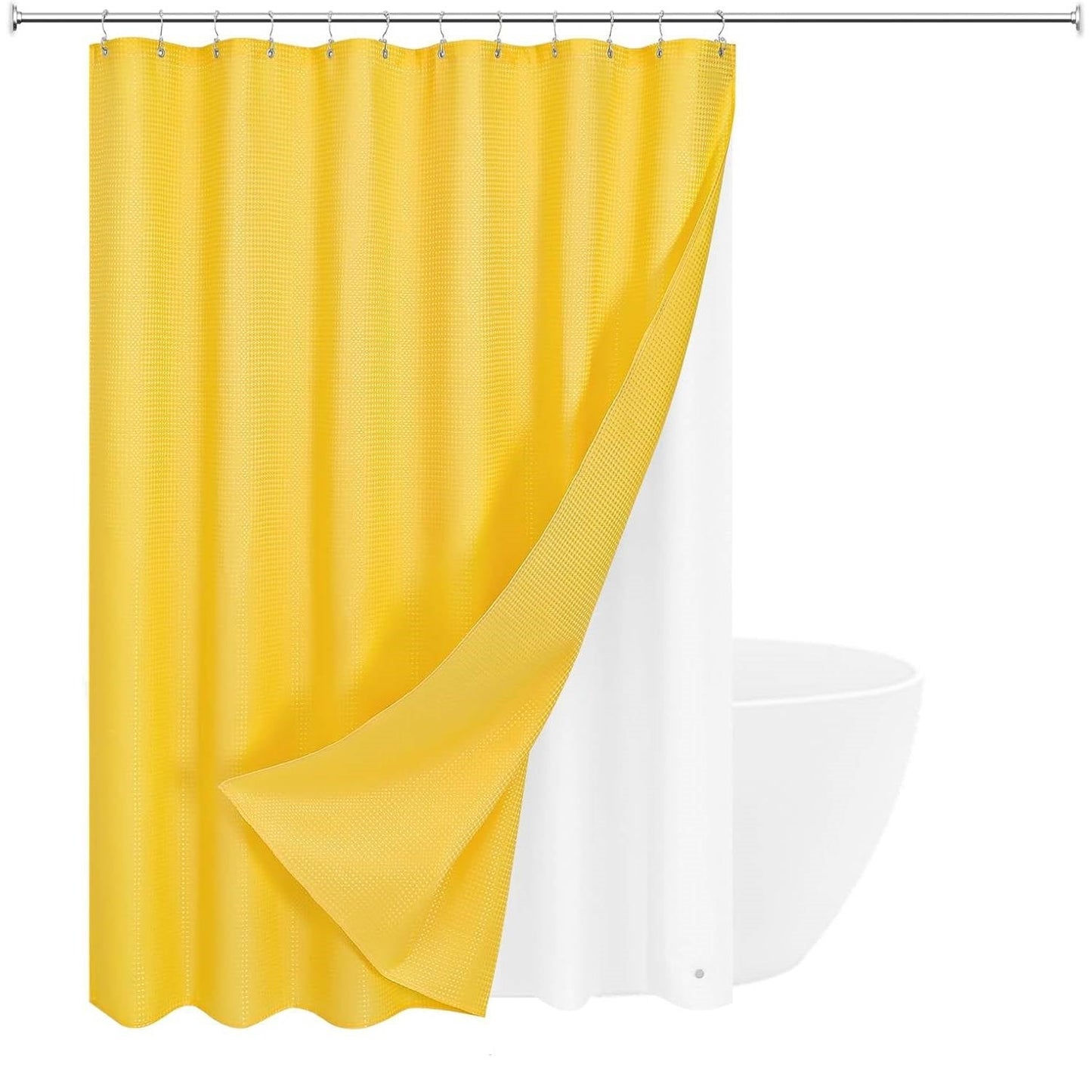 72"W x 84"H Yellow Waffle Textured 3 in 1 Shower Curtain Set FastFurnishings