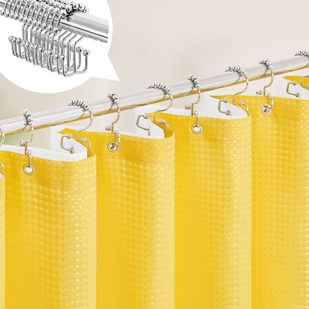 72"W x 84"H Yellow Waffle Textured 3 in 1 Shower Curtain Set FastFurnishings