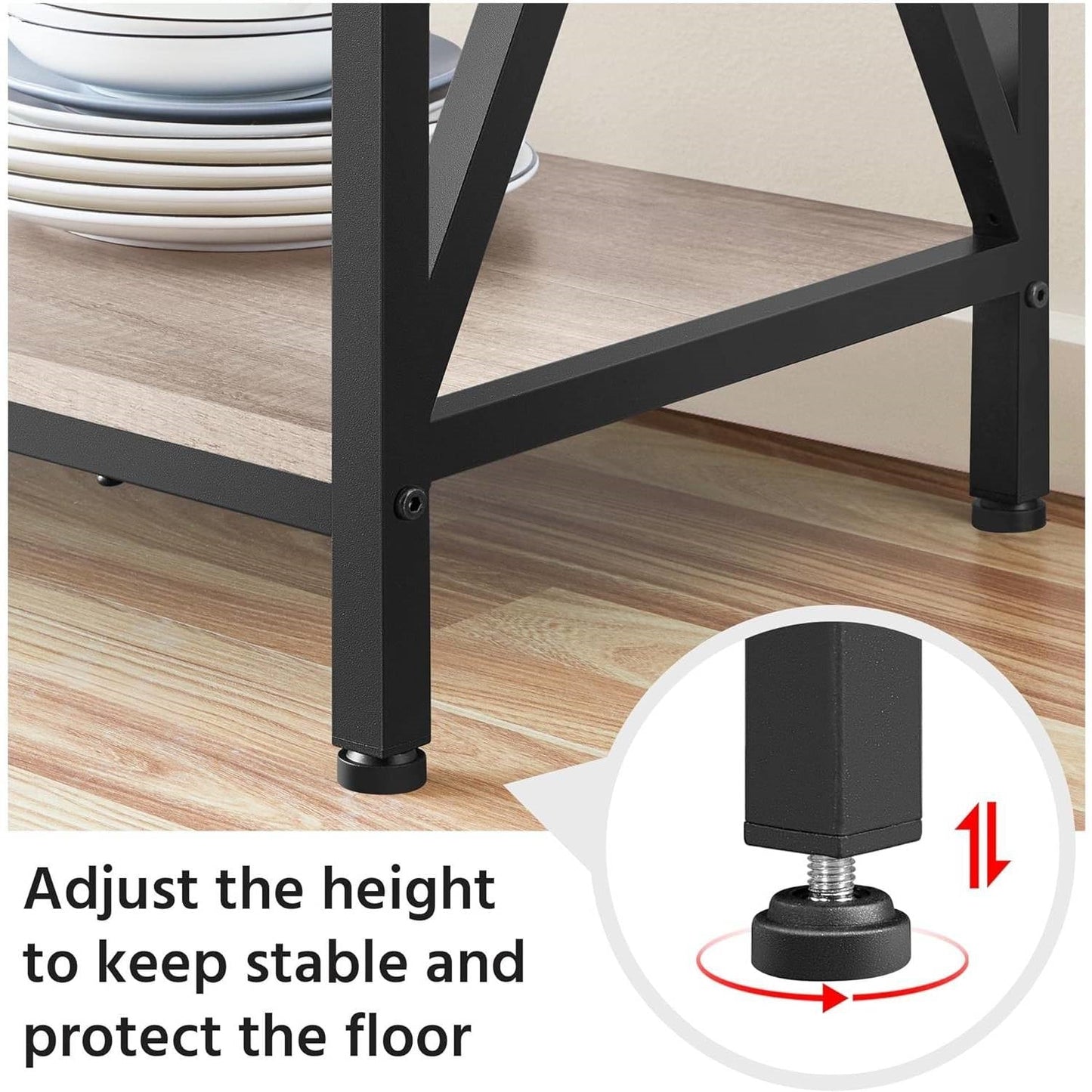 Modern Black Metal Grey Wood Bakers Rack Microwave Stand Kitchen Shelving Unit FastFurnishings