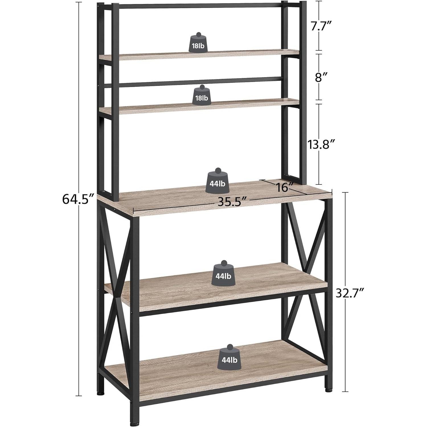 Modern Black Metal Grey Wood Bakers Rack Microwave Stand Kitchen Shelving Unit FastFurnishings