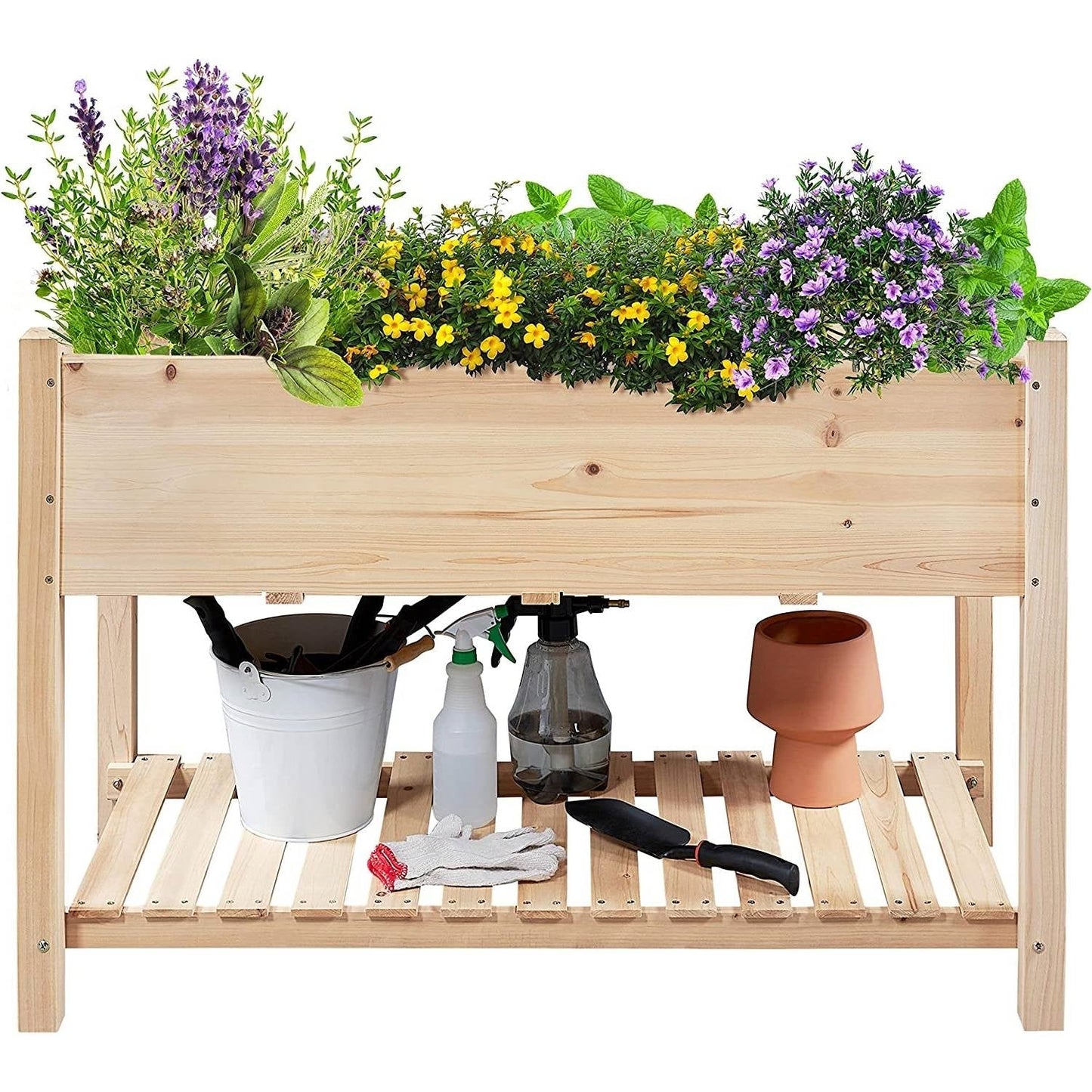 Solid Wood 2-Tier Raised Garden Bed Planter Box 4-ft x 2-ft x 32-inch High FastFurnishings