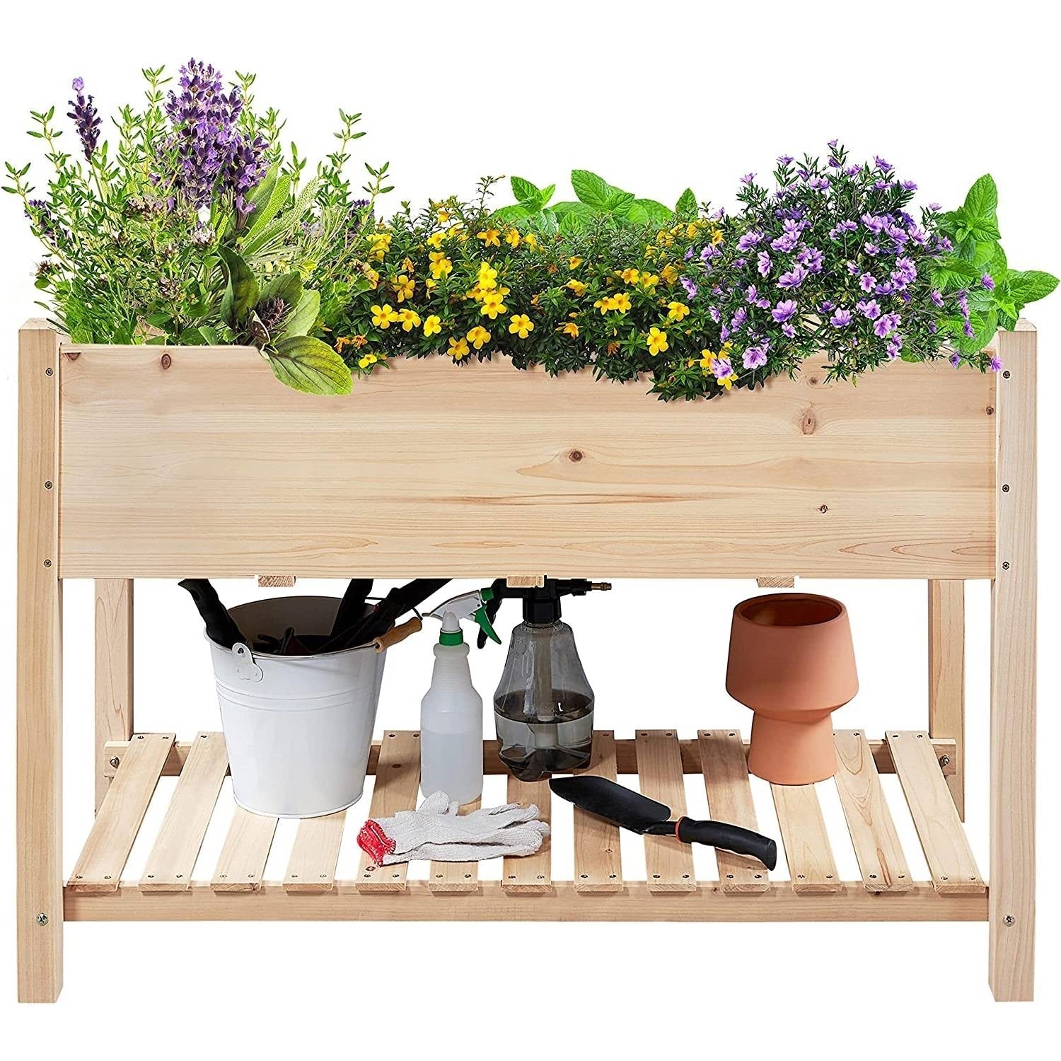 Solid Wood 2-Tier Raised Garden Bed Planter Box 4-ft x 2-ft x 32-inch High FastFurnishings