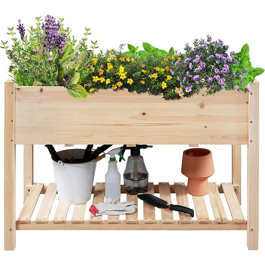Solid Wood 2-Tier Raised Garden Bed Planter Box 4-ft x 2-ft x 32-inch High FastFurnishings