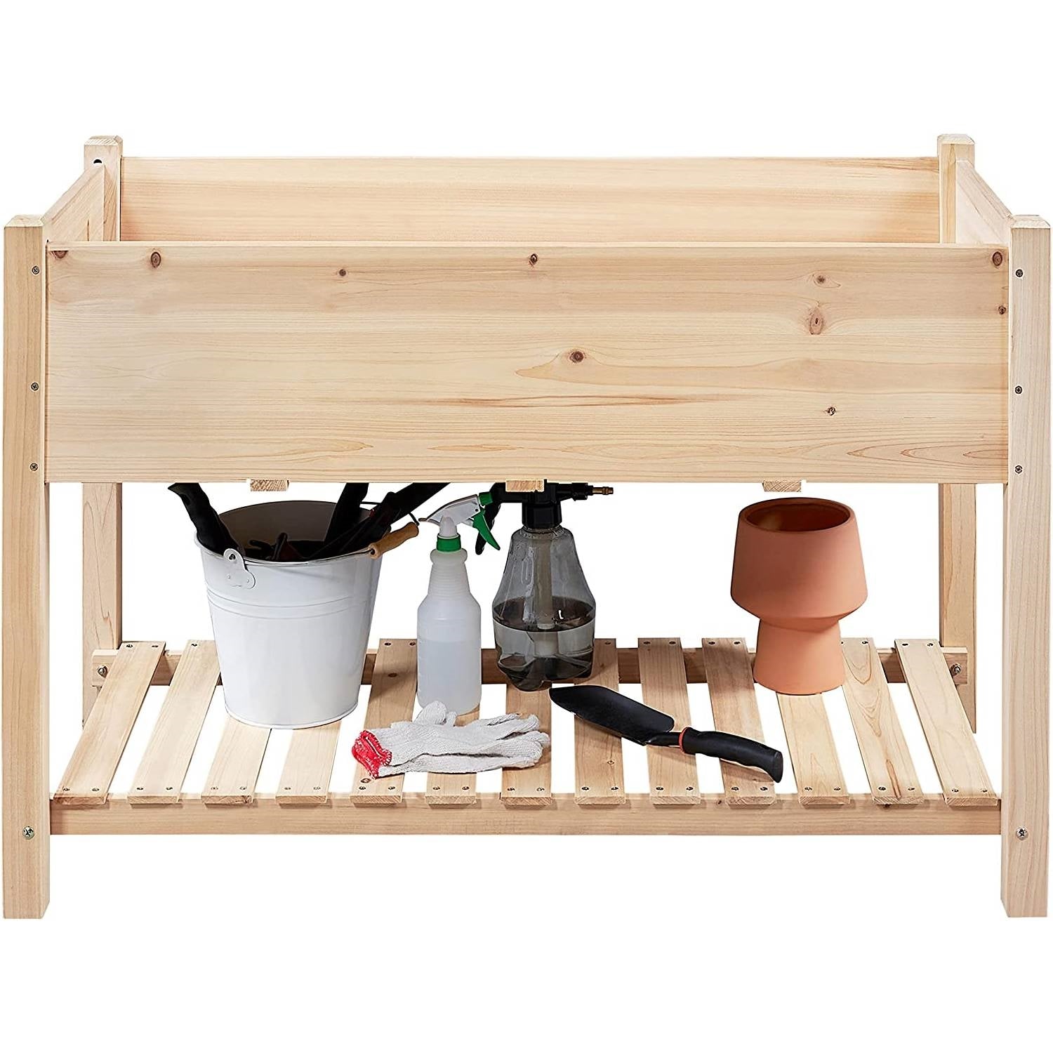 Solid Wood 2-Tier Raised Garden Bed Planter Box 4-ft x 2-ft x 32-inch High FastFurnishings
