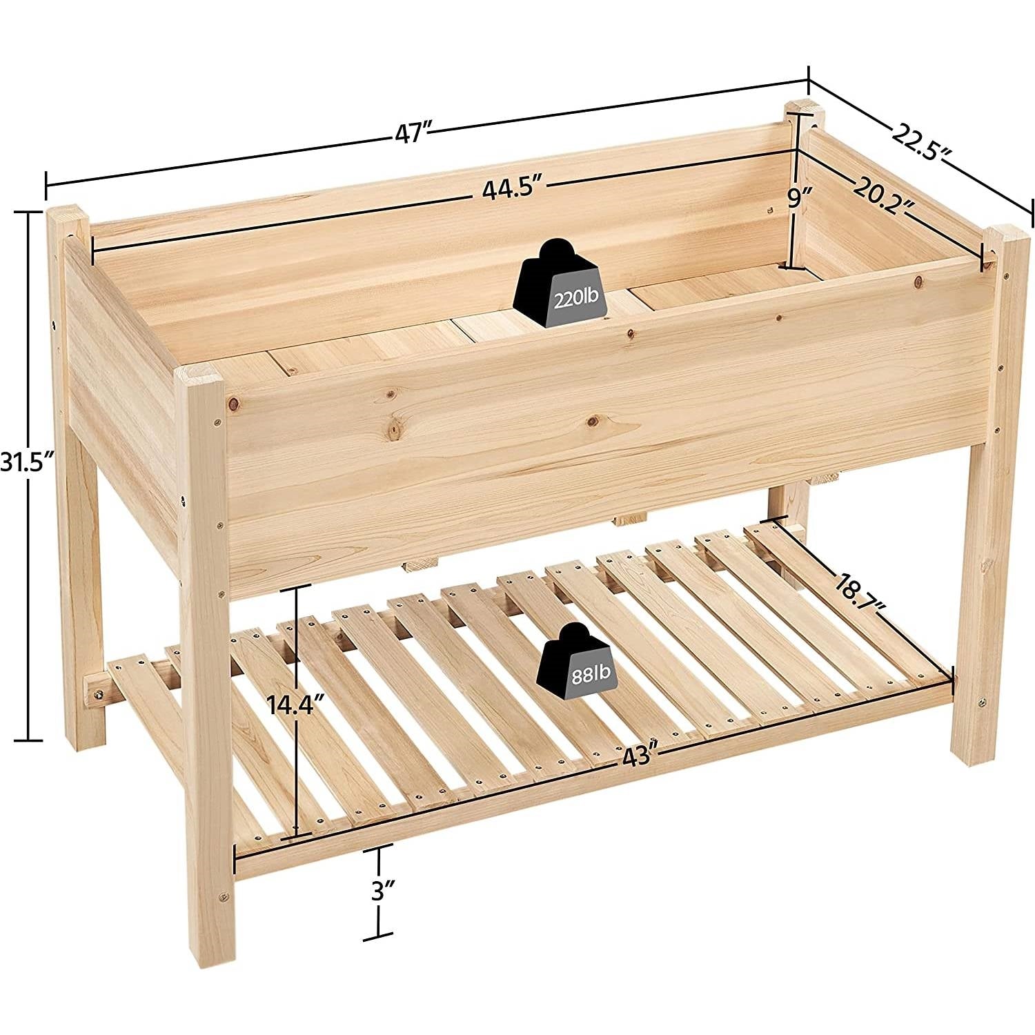 Solid Wood 2-Tier Raised Garden Bed Planter Box 4-ft x 2-ft x 32-inch High FastFurnishings