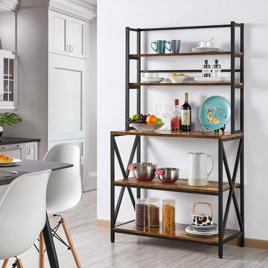 Modern Industrial Metal Wood Bakers Rack Kitchen Storage Shelf FastFurnishings