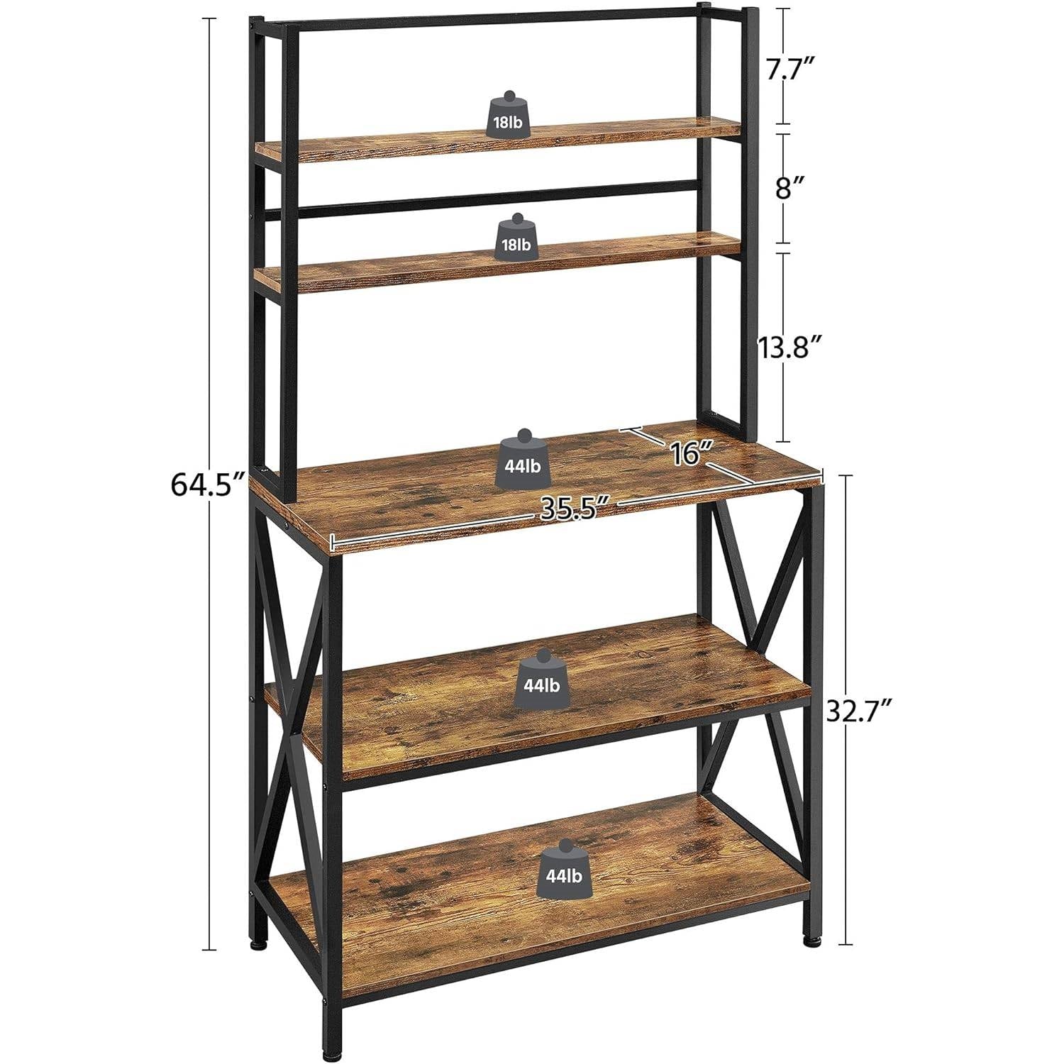 Modern Industrial Metal Wood Bakers Rack Kitchen Storage Shelf FastFurnishings