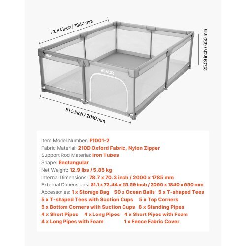 Baby Playpen, 78.7 x 70.3 Extra Large Playpen for Babies Toddlers, Indoor/Outdoor Baby Fence Play Yard, No-Gap Safety Activity Center with 50 Ocean Balls, Zippered Door & Soft Breathable Mesh W2B