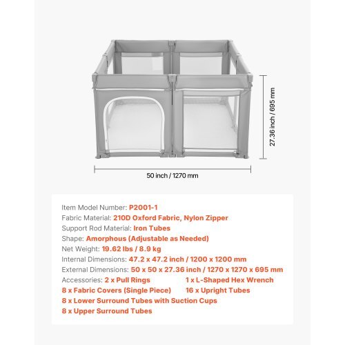 Baby Playpen, 47.2 x 47.2 Foldable Toddlers Playpen, Indoor/Outdoor Baby Fence Play Yard with Zippered Door & Soft Breathable Mesh, No-Gap Toddlers Activity Center for 6 -24 Months Babies W2B