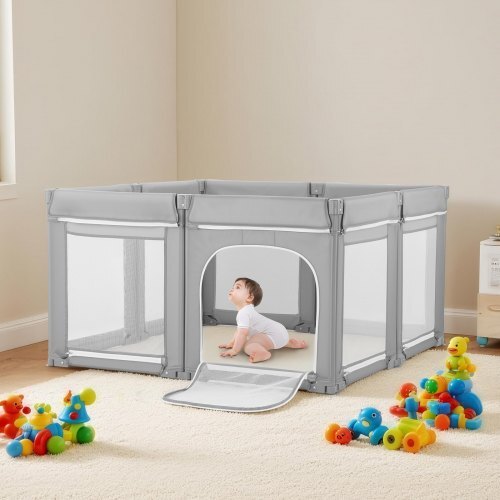 Baby Playpen, 47.2 x 47.2 Foldable Toddlers Playpen, Indoor/Outdoor Baby Fence Play Yard with Zippered Door & Soft Breathable Mesh, No-Gap Toddlers Activity Center for 6 -24 Months Babies W2B