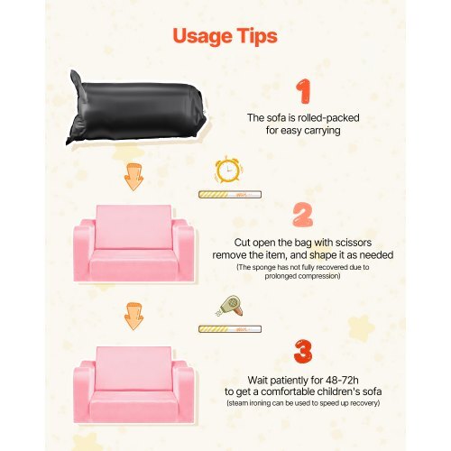 2-in-1 Kids Sofa, Foldable Toddler Soft Couch with Armrests, Made of 28D Sponge & Short Pile, Convertible Toddler Chair to Lounger, Kid Couch Fold Out for Fun Playtime or Comfy Lounging, M, Pink W2B