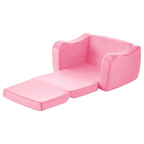 2-in-1 Kids Sofa, Foldable Toddler Soft Couch with Armrests, Made of 28D Sponge & Short Pile, Convertible Toddler Chair to Lounger, Kid Couch Fold Out for Fun Playtime or Comfy Lounging, M, Pink W2B