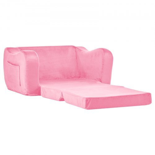 2-in-1 Kids Sofa, Foldable Toddler Soft Couch with Armrests, Made of 28D Sponge & Short Pile, Convertible Toddler Chair to Lounger, Kid Couch Fold Out for Fun Playtime or Comfy Lounging, M, Pink W2B