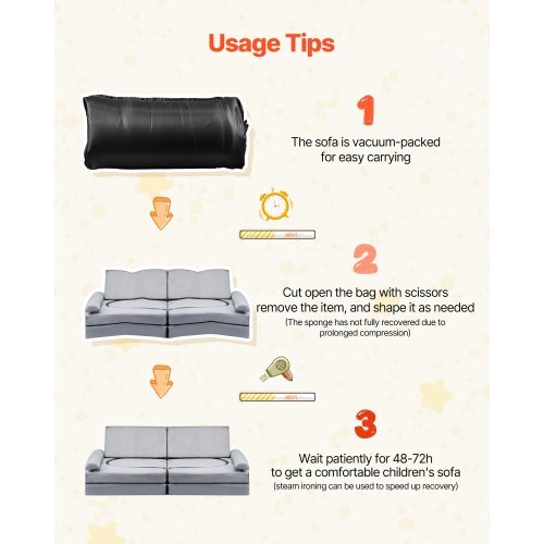 Modular Kids Play Couch, Sectional Toddler Sofa with Armrests, 28D Sponge & Short Pile, Convertible Kids Modular Couch DIY Creative Combination for Playroom, Bedroom, Living Room, 10 Pcs, Gray W2B