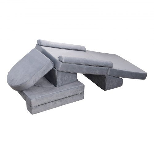 Modular Kids Play Couch, Sectional Toddler Sofa with Armrests, 28D Sponge & Short Pile, Convertible Kids Modular Couch DIY Creative Combination for Playroom, Bedroom, Living Room, 10 Pcs, Gray W2B