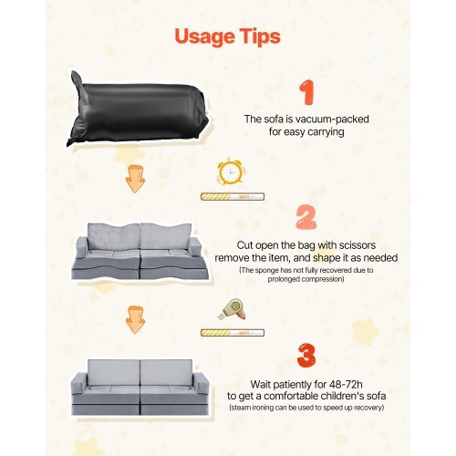 Modular Kids Play Couch, Sectional Toddler Sofa with Armrests, 28D Sponge & Short Pile, Convertible Kids Modular Couch DIY Creative Combination for Playroom, Bedroom, Living Room, 14 Pcs, Gray W2B