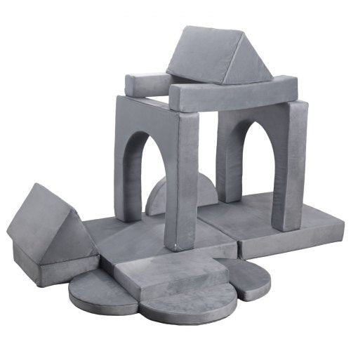 Modular Kids Play Couch, Sectional Toddler Sofa with Armrests, 28D Sponge & Short Pile, Convertible Kids Modular Couch DIY Creative Combination for Playroom, Bedroom, Living Room, 14 Pcs, Gray W2B