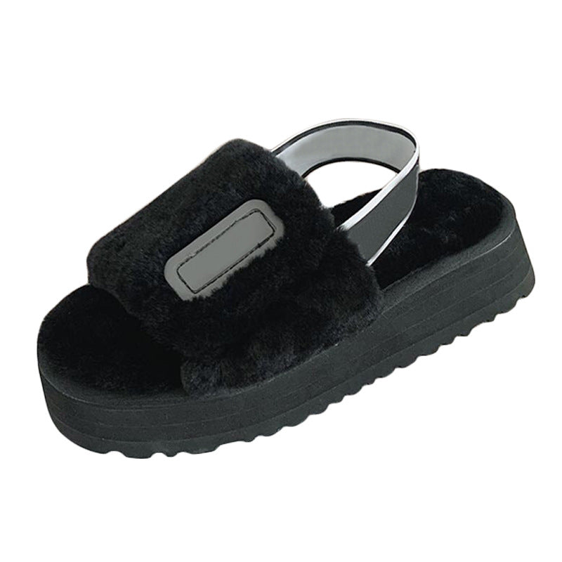 Thick-Soled Wool Disco Slide Sandals for Women Best YouTube Store