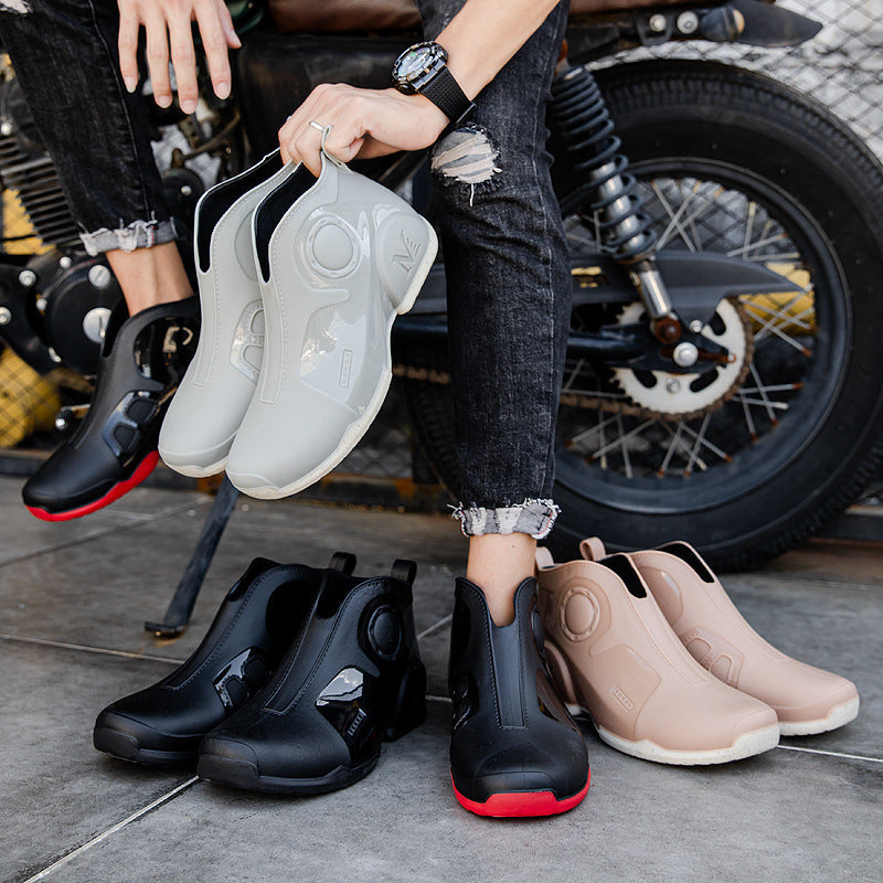 Motorcycle Rain Boots Men's Summer Youth Outdoor Non-slip Wading Shoes Fashion Low Top Flat Work Shoes Rubber Shoes Accent Plus