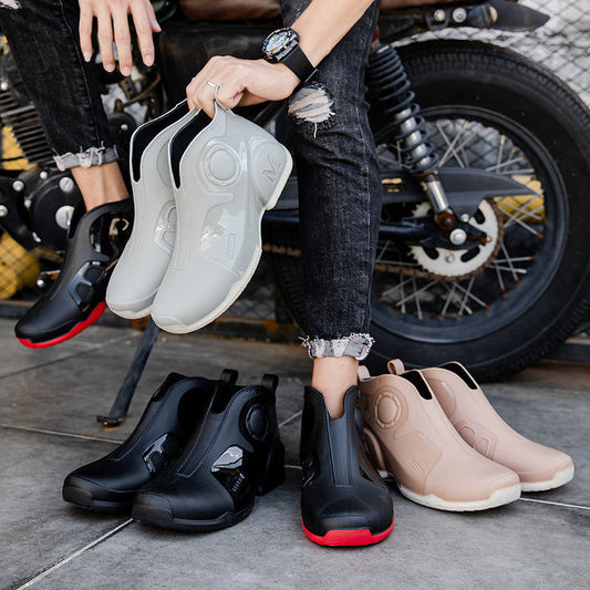 Motorcycle Rain Boots Men's Summer Youth Outdoor Non-slip Wading Shoes Fashion Low Top Flat Work Shoes Rubber Shoes Best YouTube Store