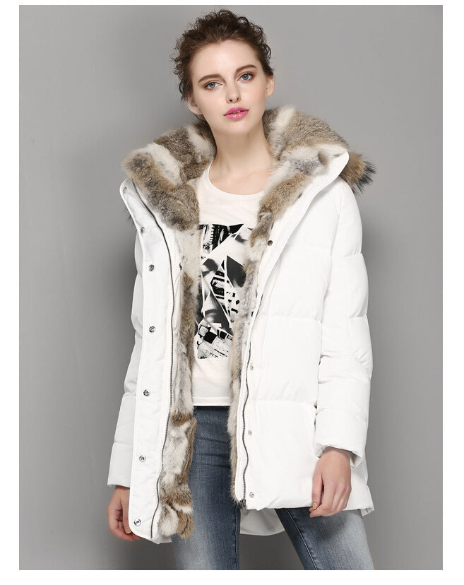 High-end Rabbit Fur Eiderdown Outerwear Mid-length Padded Coat Women LadyShow.Store