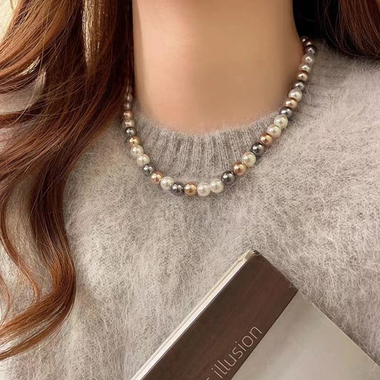 Womens Mixed-Color Glass Pearl Necklace Jewelry LadyShow.Store