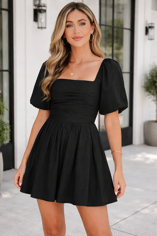 Malaysia Ruched Puff Sleeve Romper Threaded Pear