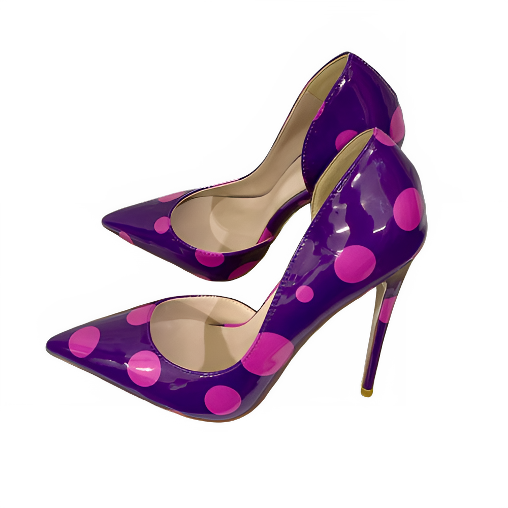 Veowalk Polka Dot Women Purple D'Orsay Side Cut Pointed Toe Stiletto Pumps Comfortable Elegant 8cm 10cm 12cm High Heel Shoes Pi-Mart