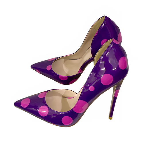 Veowalk Polka Dot Women Purple D'Orsay Side Cut Pointed Toe Stiletto Pumps Comfortable Elegant 8cm 10cm 12cm High Heel Shoes Pi-Mart