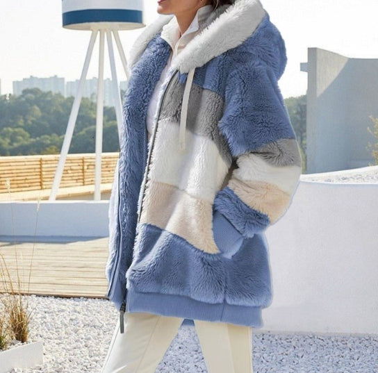 Multicolor patchwork hooded short fashion jacket Accent Plus