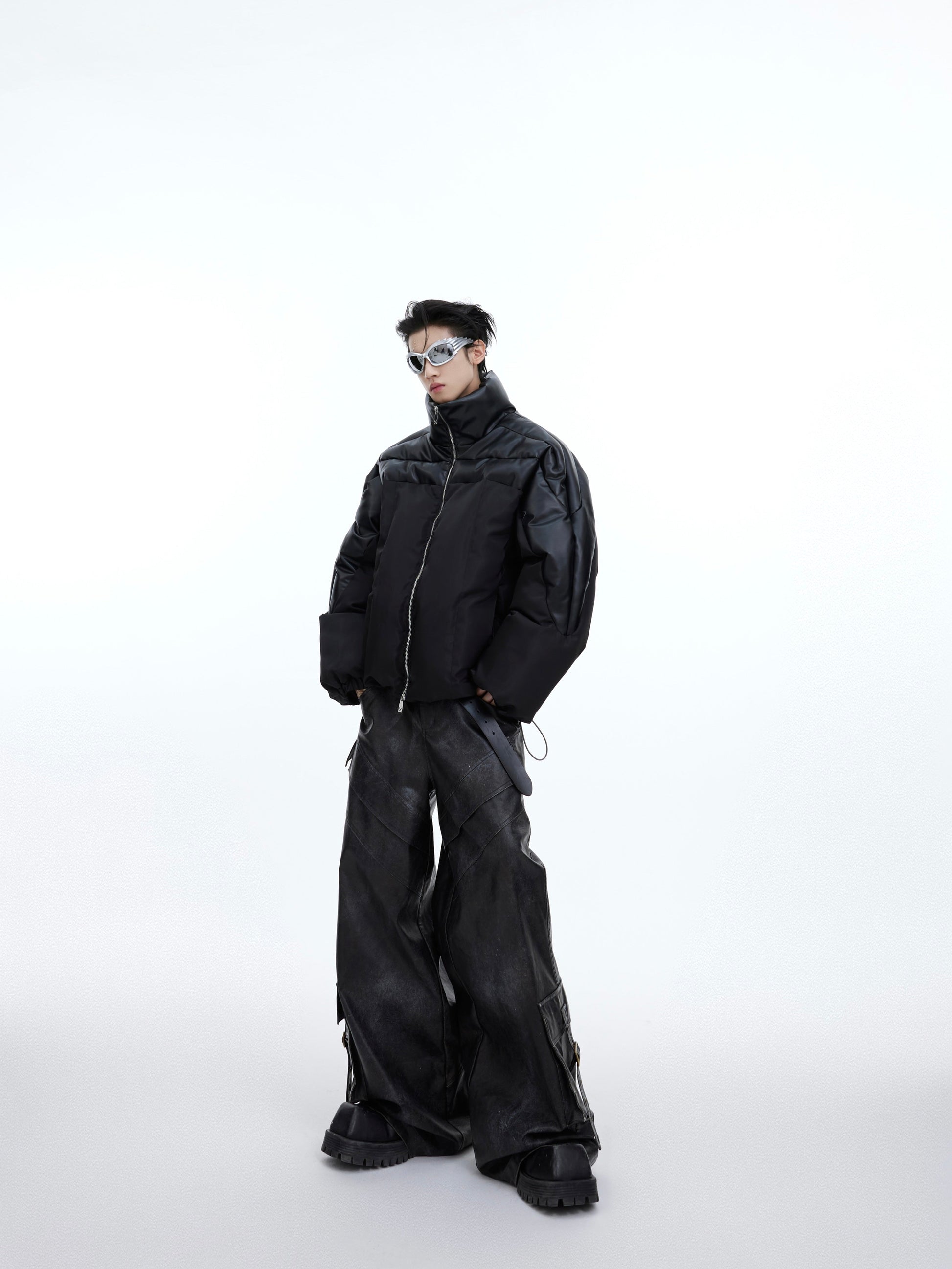 Flowing Light Thickened Three-dimensional Splicing Design Cotton Jacket Accent Plus