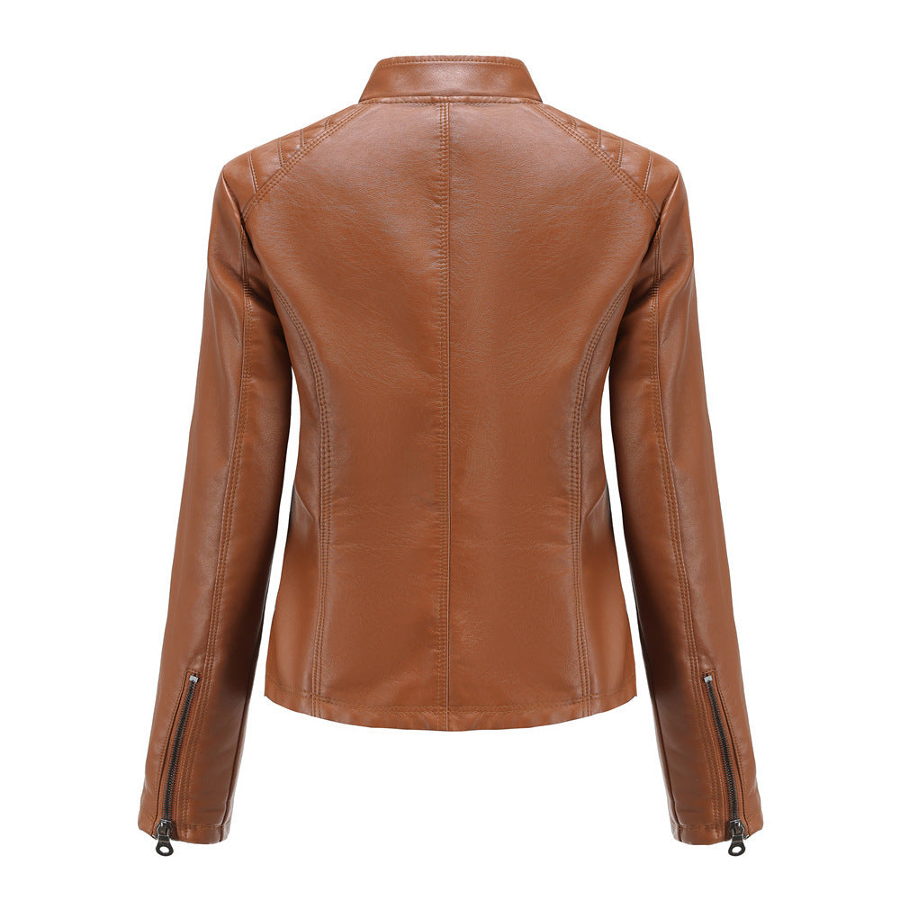 Simple European And American Trend Thin Coat Long Sleeve Motorcycle Jacket Women LadyShow.Store