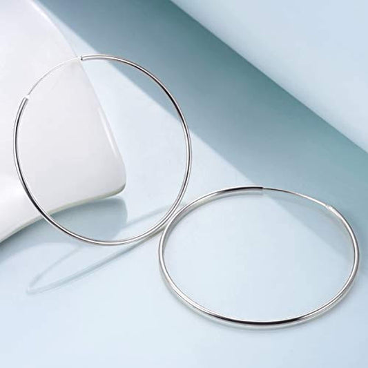Sterling Silver Simple Polished Big Round Circle Hoop Earrings for Women LadyShow.Store