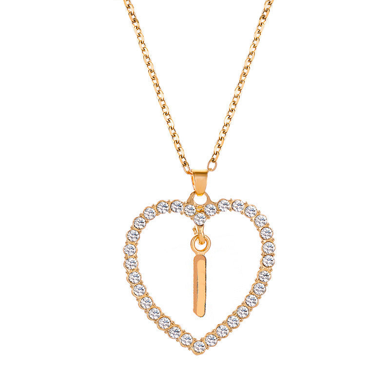 Womens Stylish & Minimalist Diamond-Encrusted 26-Letter Heart Pendant Necklace Best YouTube Store