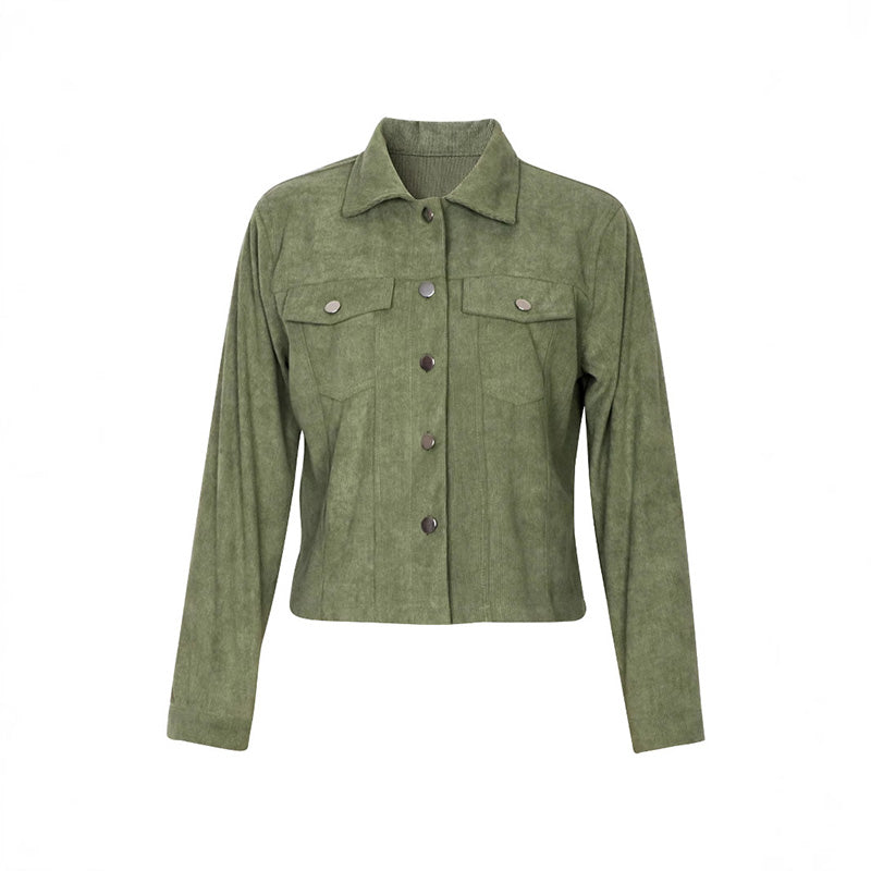 Women's Corduroy Long Sleeve Jacket - Casual Button-Up Coat With Flap Pockets LadyShow.Store