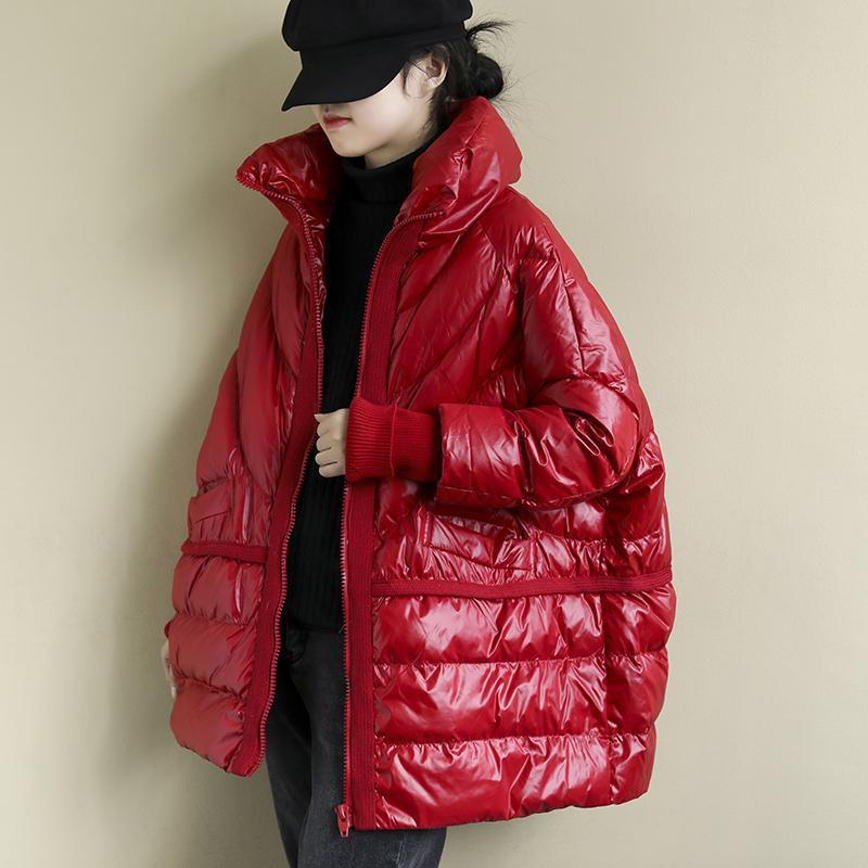 White Duck Down Artistic Stand-up Collar O-type Plus Size Women's Down Jacket Wool Stitching Design Style Accent Plus