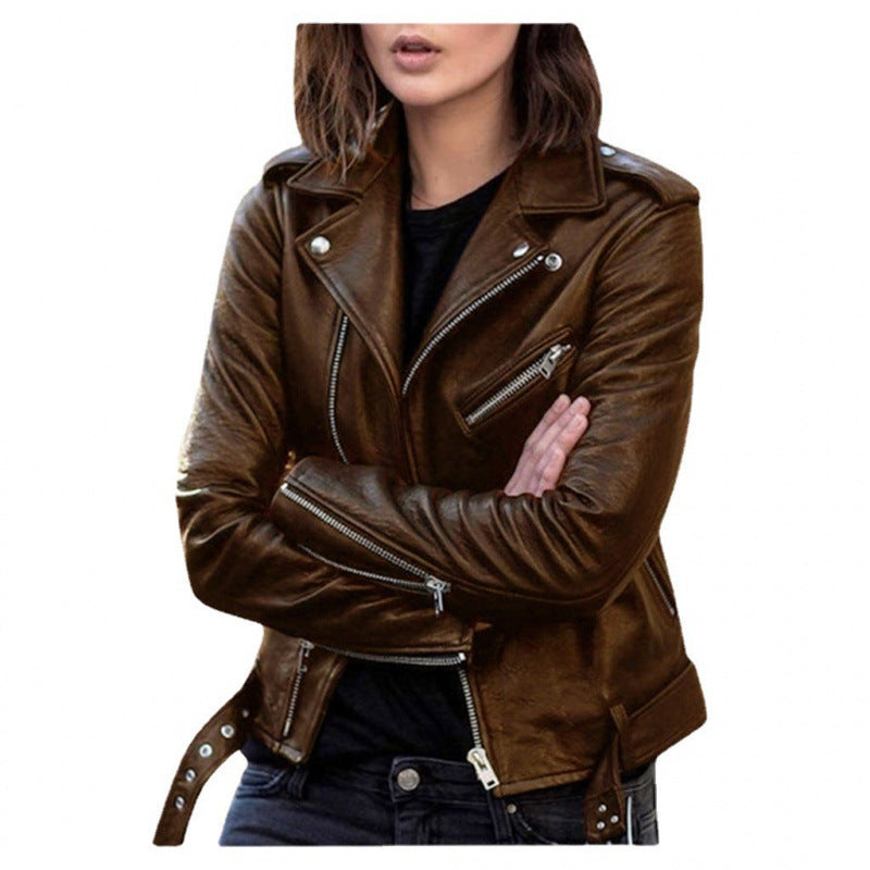 Women's Short Women's Leather Jacket Coat Jacket Pu LadyShow.Store