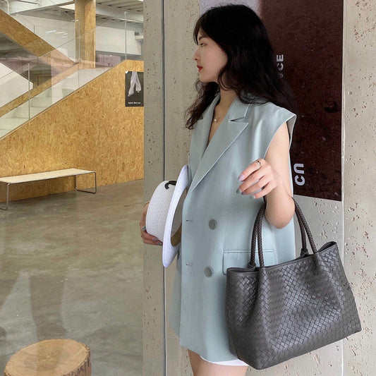 Handmade Sheepskin Woven Handbag For Women CJD
