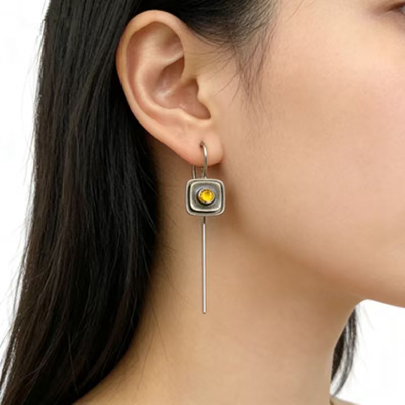 French-Style Vintage Geometric Square Distressed Pearl Earrings Best YouTube Store
