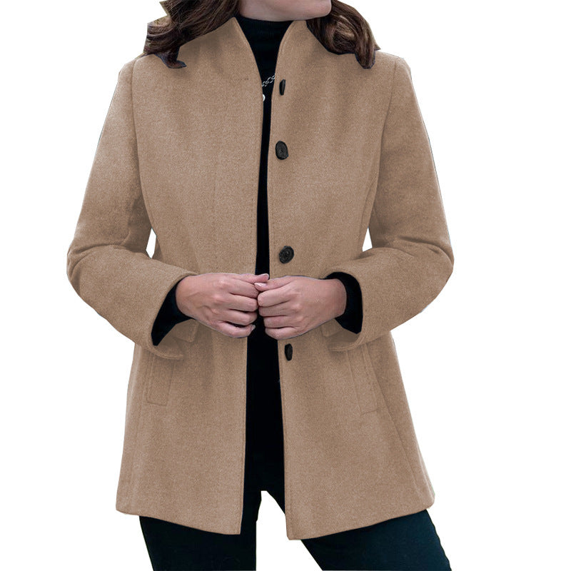 Minimalist Long Sleeve Lapel Button Slim-fit Woolen Coat LadyShow.Store