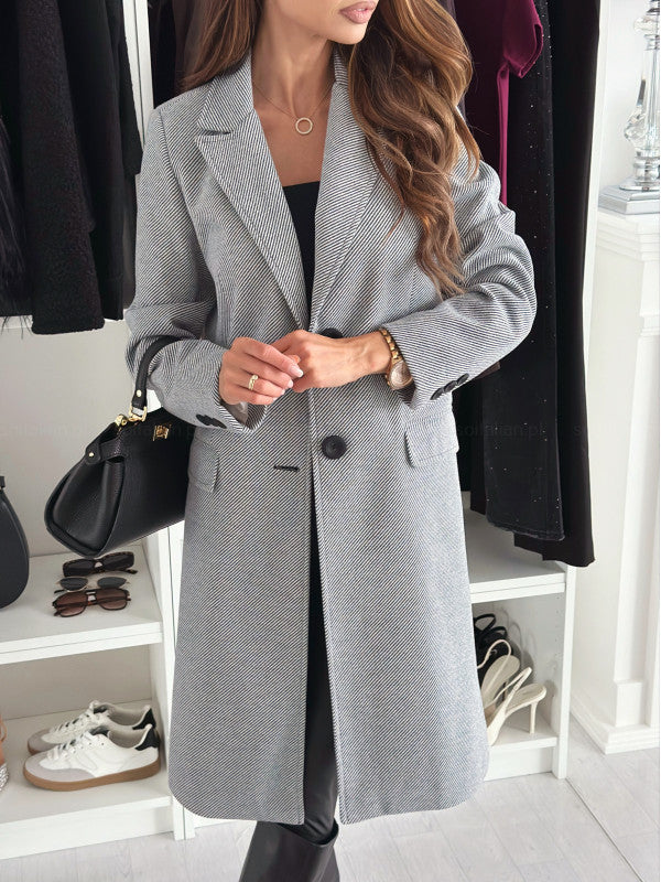 Lapel Single-breasted Wool Coat Winter Long Sleeve Solid Color Long Jacket Women Clothing Accent Plus