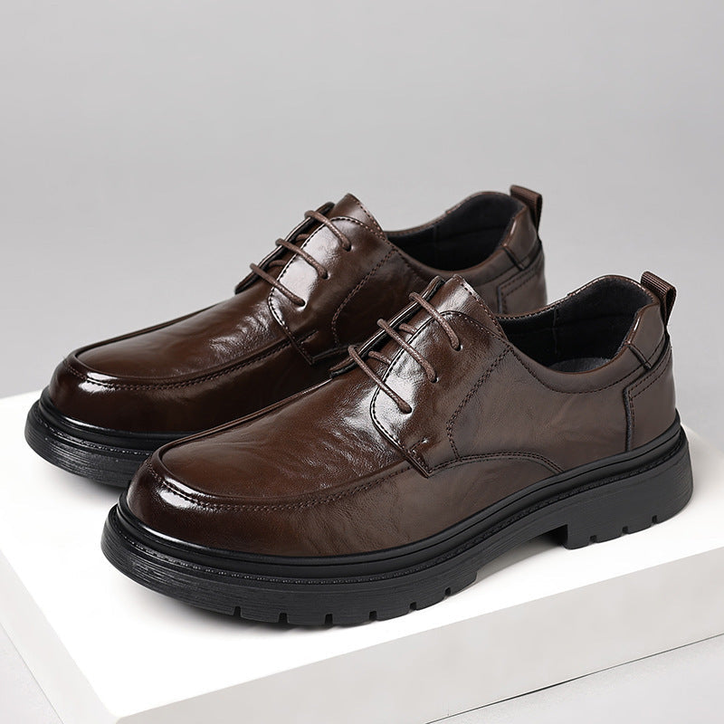 Leisure Chunky-soled Elevating Leather Shoes Best YouTube Store