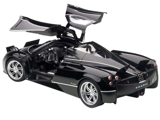 Pagani Huayra Gloss Black with Silver Stripes and Silver Wheels 1/12 Model Car by Autoart-1