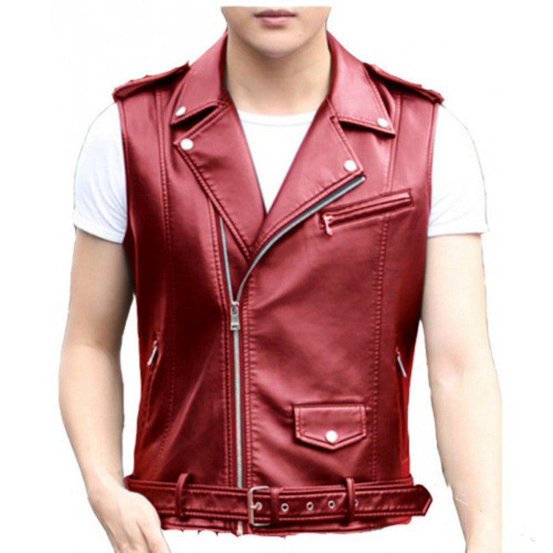 Short Slim Punk Motorcycle Vest Oblique Zipper PU Leather Jacket LadyShow.Store
