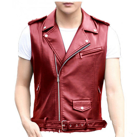 Short Slim Punk Motorcycle Vest Oblique Zipper PU Leather Jacket LadyShow.Store