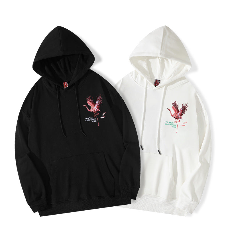Autumn And Winter New High Street Flamingo Embroidered Hoodie CJD