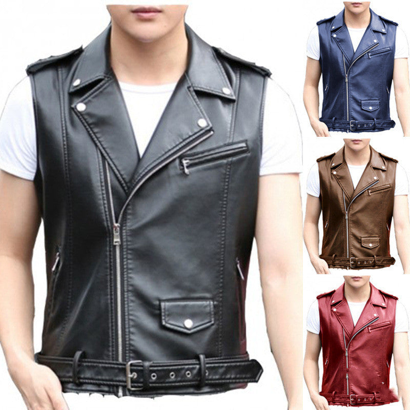 Short Slim Punk Motorcycle Vest Oblique Zipper PU Leather Jacket LadyShow.Store