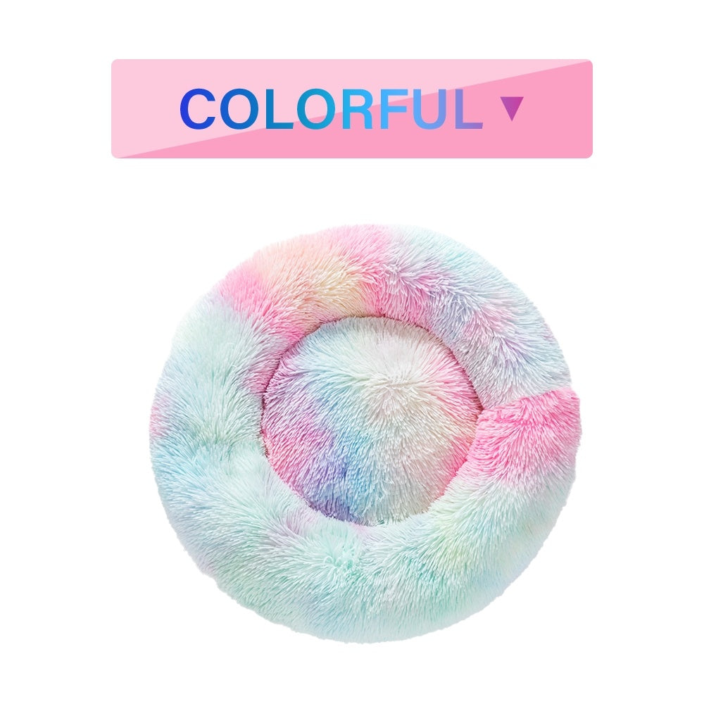 Fluffy Donut Dog Bed  Warm Soft Long Plush Pet Cushion Dog House Cat  Bed Washable Pet Sofa Mat Calming Samll Large Dog Beds LadyShow.Store