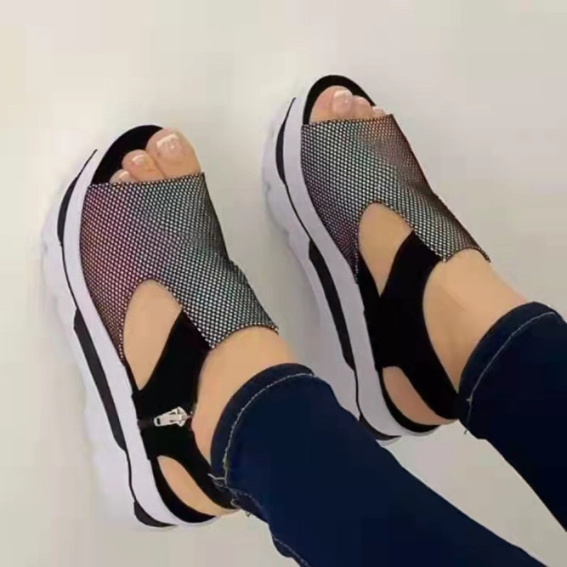 Women's Thick Sole Fish Mouth Fly Woven Soft Sole Casual Beach Shoes LadyShow.Store