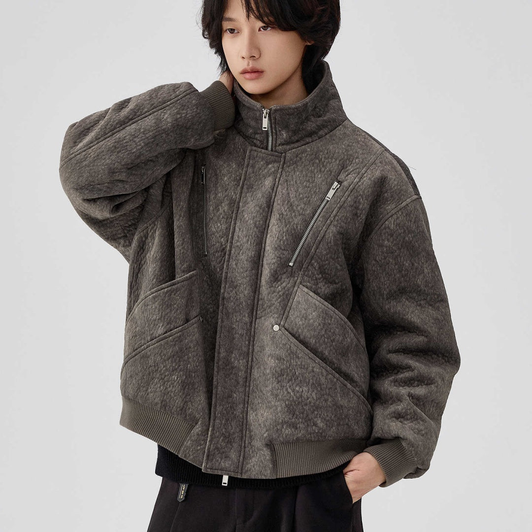 Mens Thick Solid-Color Wool Jacket Short Padded Coat LadyShow.Store